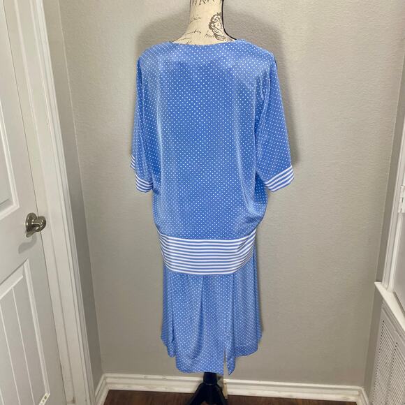 Vintage 80s Lady Carol Blue & White Polka Dot Nautical Skirt Set Size 18 - Picture 6 of 12